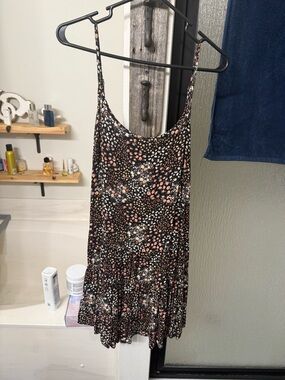 wild fable Black Floral Slip Dress with Pink Accents